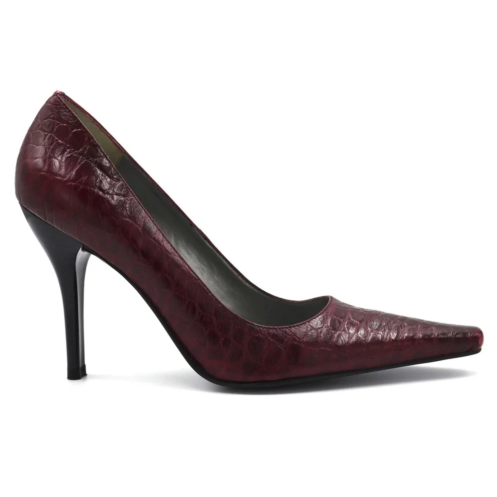 BCBG Paris Burgundy Croc Embossed Pointed Toe Stiletto Pumps Heels Womens 8.5B - Picture 5 of 13